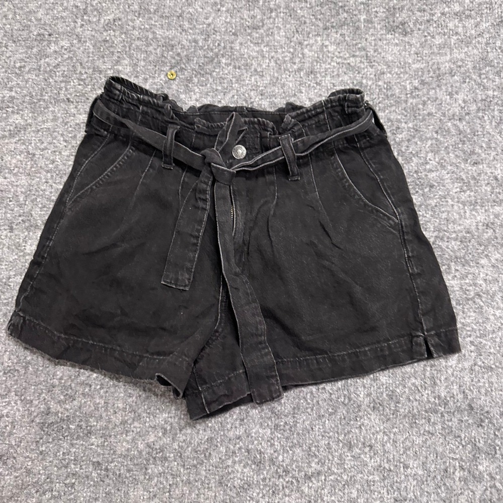American Eagle Shorts Womens Size 4 Black Paperbag Waist Denim Tie Belt Casual